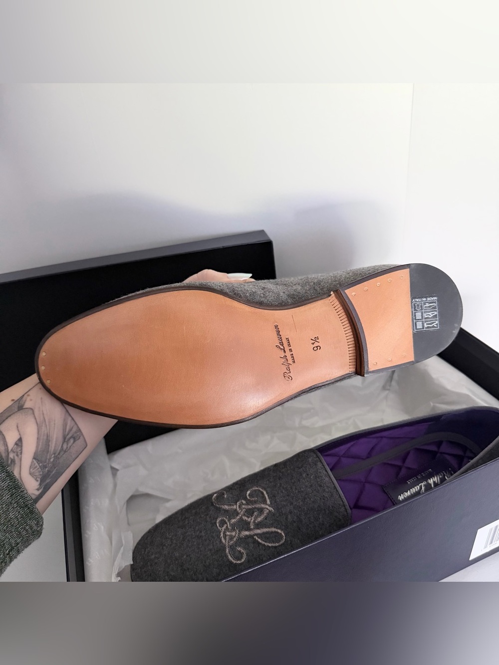 Ralph Lauren Purple Label Alonzo Plaid Wool Tweed Slipper in Grey NIB NWT - Picture 11 of 13